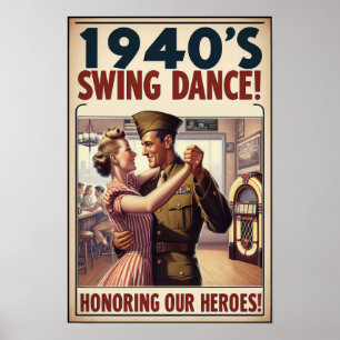 Poster Vintage Swing Dance Salute ao Serviço Militar