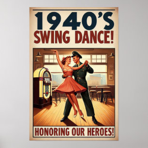 Poster Vintage Swing Dance Salute ao Serviço Militar