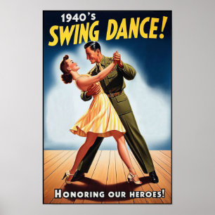 Poster Vintage Swing Dance Salute ao Serviço Militar