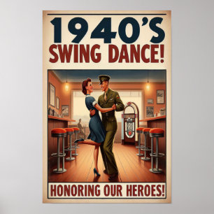 Poster Vintage Swing Dance Salute ao Serviço Militar