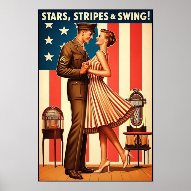 Poster Vintage Swing Dance Salute ao Serviço Militar (Frente)