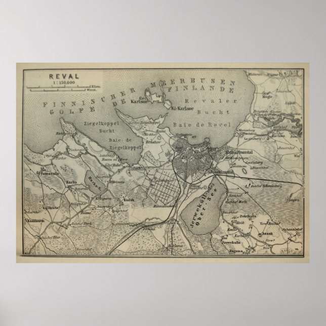 Poster Vintage Tallinn Estônia Map (1914) V.2 (Frente)