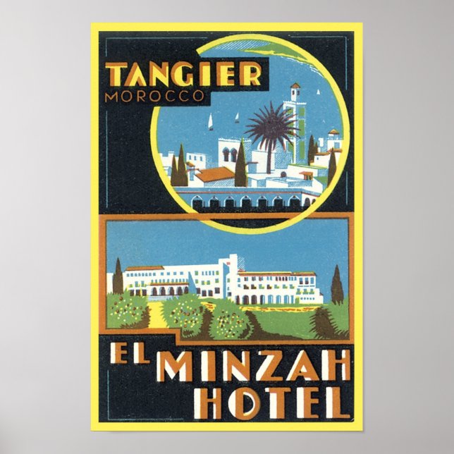 Pôster Vintage Tangier, Hotel El Minzah em Marrocos (Frente)