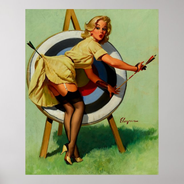 Pôster Vintage Target Archery Pinup Girl (Frente)