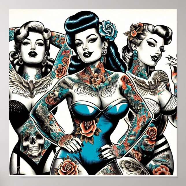 Poster Vintage Tattoo Girls (Frente)