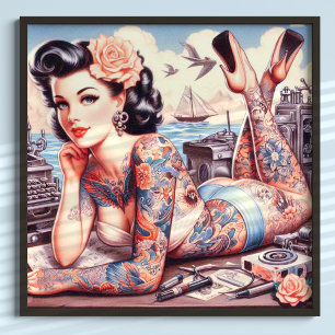 Poster Vintage Tattoo Old School Girl