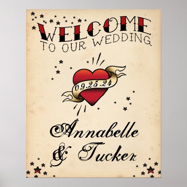 Poster Vintage Tattoo Welcome to Our Weding Sign (Frente)