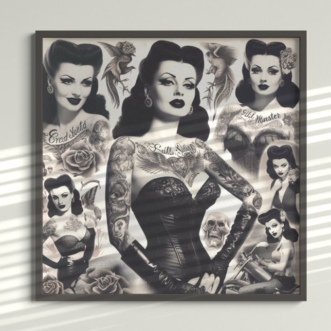 Poster Vintage Tattooed Goth Woman Collage (Criador carregado)