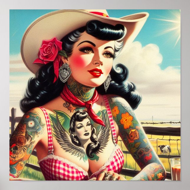 Poster Vintage Tatuado País Pinup (Frente)