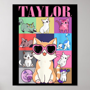 Poster Vintage Taylor Primeiro Nome Personalizado Cat Bir