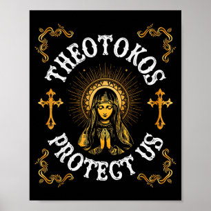 Poster Vintage Theotokos Proteja-Nos Ortodoxo Cristão Ho