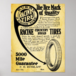 Poster Vintage Tire Sinal - Racine Tire Company