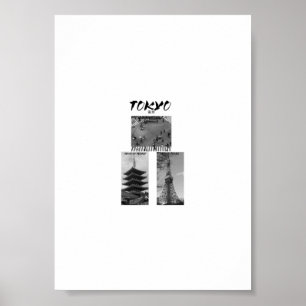 Poster Vintage Tóquio Moda de Rua Japonesa Preto e Bran