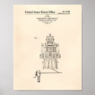 Poster Vintage Toy Robot 1955 Patent Art Old Peper
