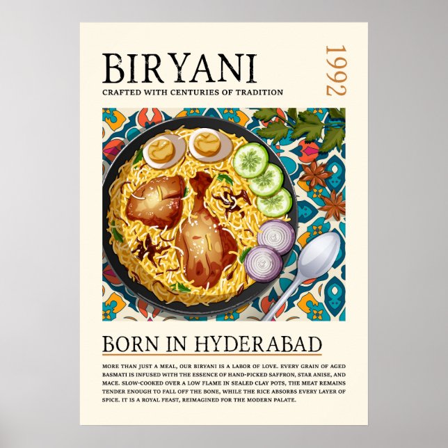 Poster Vintage Traditional Hyderabadi Biryani Artwork (Frente)