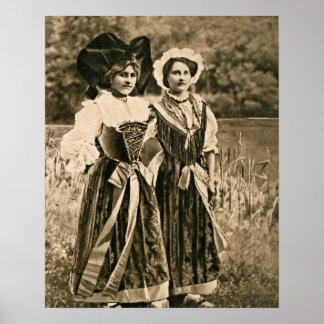 Poster Vintage traditional women from Alsace and Lorraine