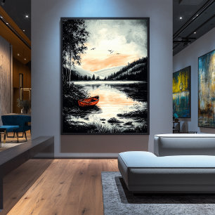 Poster Vintage Tranquil Lake - Serene Nature Escape