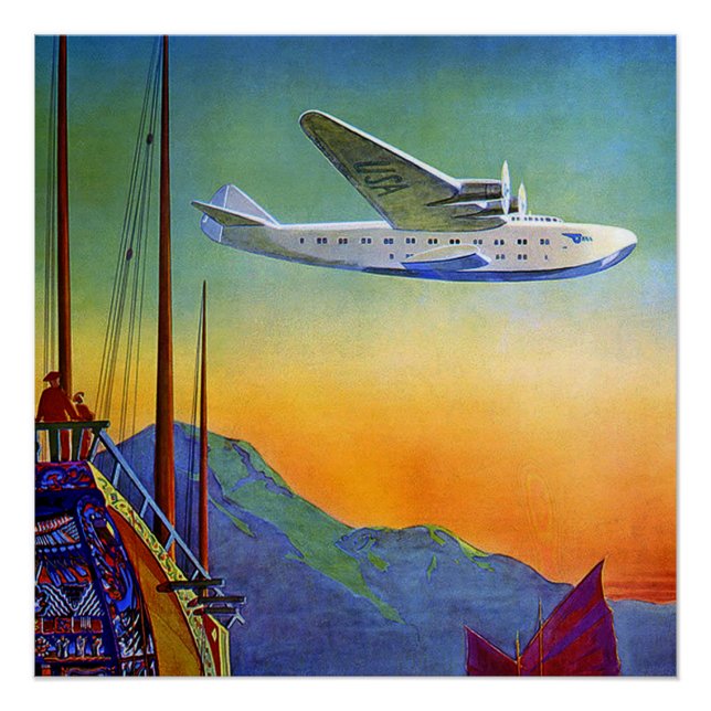 Pôster Vintage Transpacific Flight Viagem Perfect Poster (Frente)