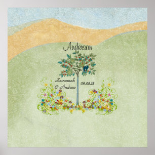 Pôster Vintage Tree Love Bird Weding Guest Wish
