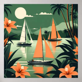 Poster Vintage Tropical Beach e Sailboat