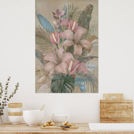 Poster Vintage Tropical Leaves and Flowers