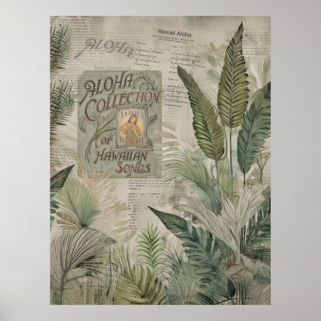 Poster Vintage Tropical Leaves With Aloha (Frente)