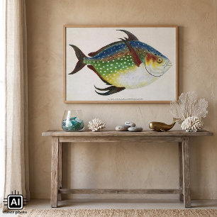 Poster Vintage Tropical Opah Fish, Animal Aquático Marinh