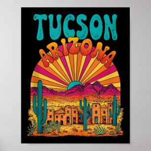 Poster Vintage Tucson Arizona Desert Sunset Skyline Citys
