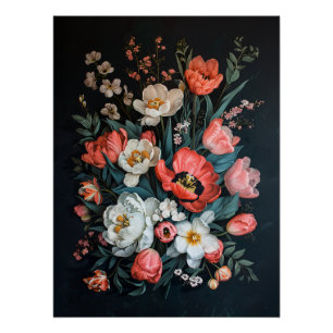 Pôster Vintage Tulipas Coloridas de Pintura
