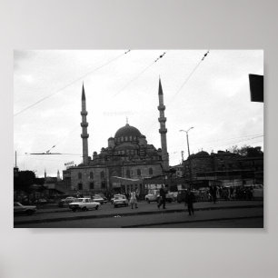 Poster Vintage Turquia Istambul a mesquita de Yeni Camii