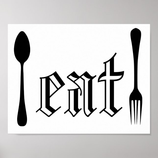 Poster Vintage Typografia Cutlery Ilustração Comida (Frente)