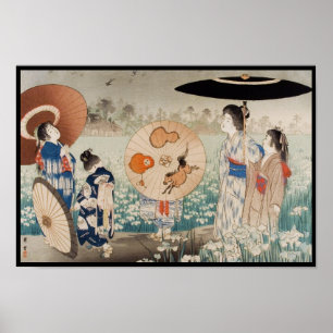 Pôster Vintage ukiyo-e senhoras japonesas com arte-guarda