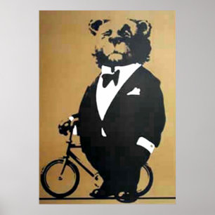 Pôster vintage urso e bicicleta