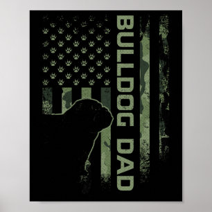 Poster Vintage Usa Camo Flag Proud English Buldog Pai Si