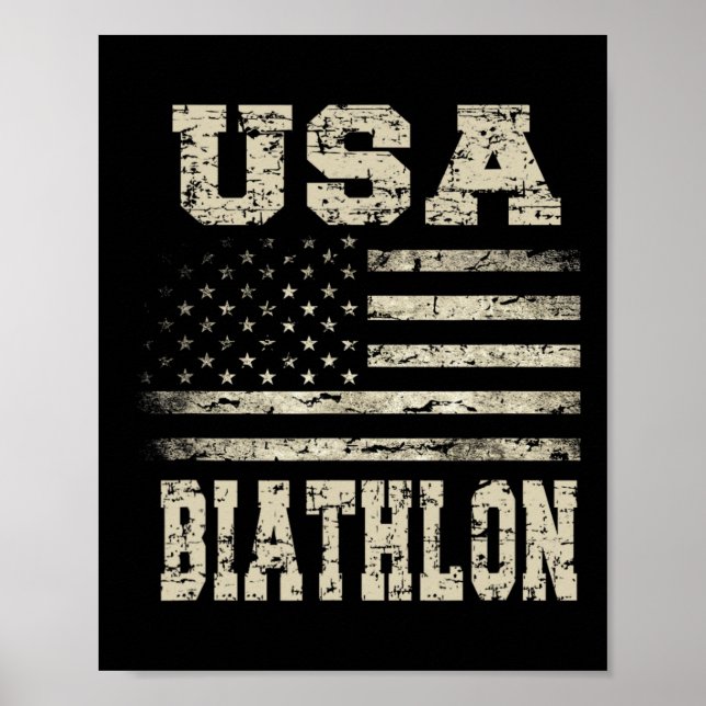 Poster Vintage Usa Flag Biathlon (Frente)