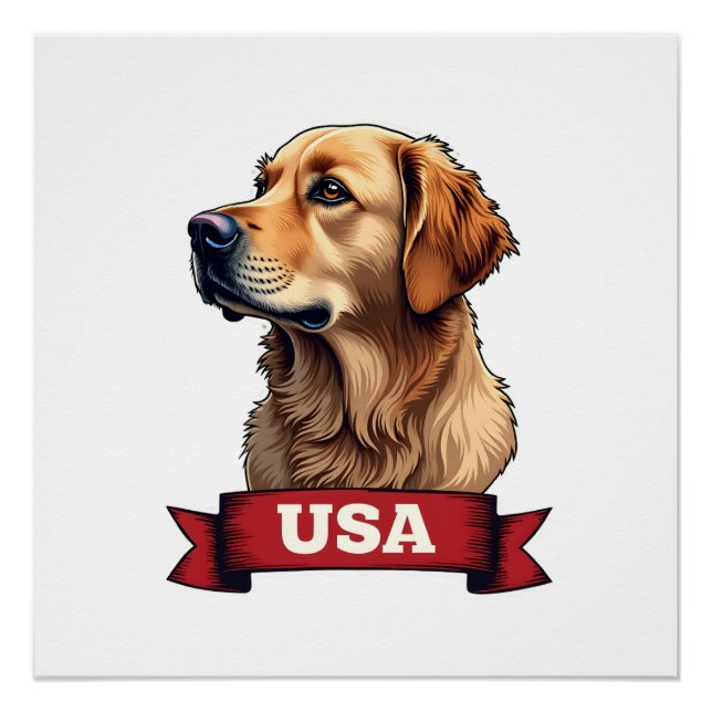Pôster Vintage USA Golden Retriever Engraving Shirt 4 (Frente)