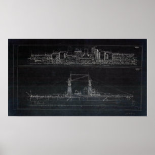 Poster Vintage USS Oklahoma Blueprint