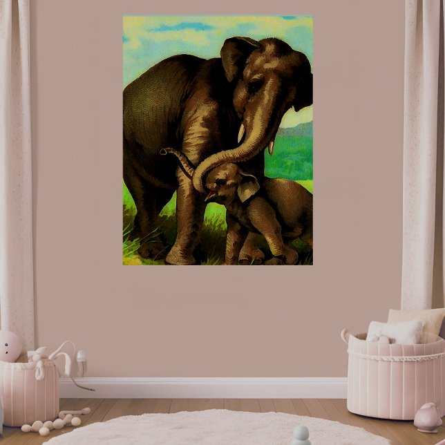 Pôster Vintage, vaca elefante com seu bezerro (Criador carregado)