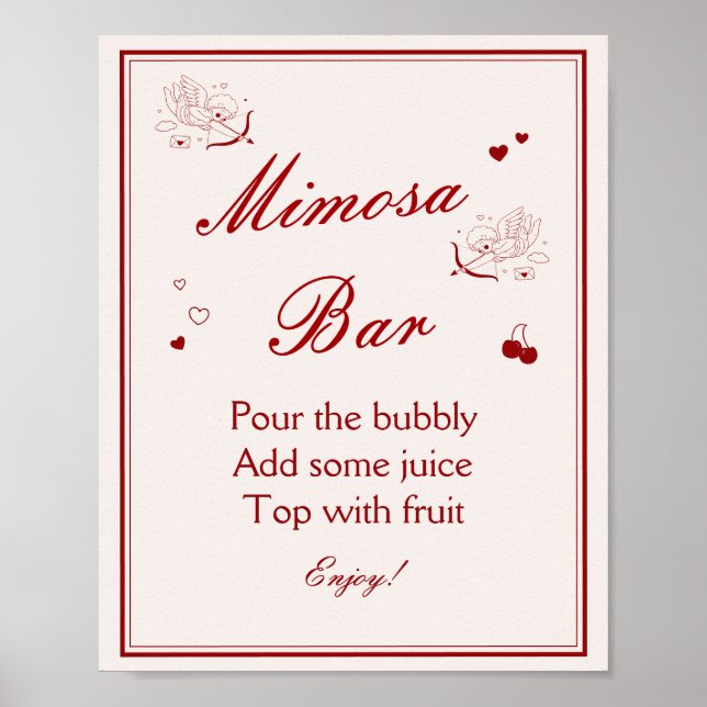 Poster Vintage Valentine Bridal Shower Mimosa Bar (Frente)