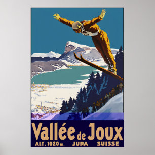 Poster Vintage Vallée de Joux Suíça Esqui Viagem