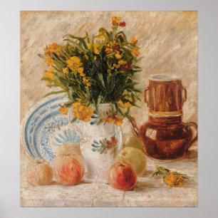 Poster Vintage Vase com Flores Coffeepot e Fruta
