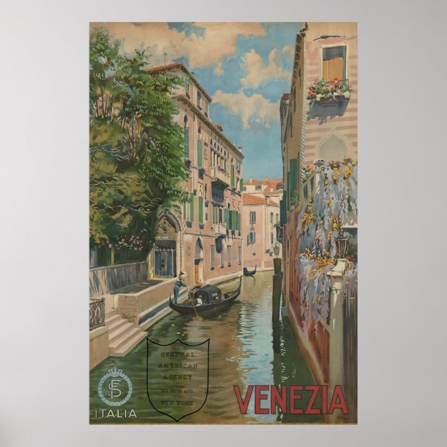 Poster Vintage Veneice Itália Canal Gondola (Frente)