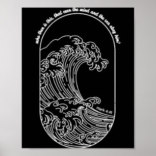 Poster Vintage Vento E Ondas Obedeçam Cristão Jesus Japon