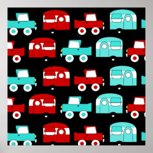 Pôster Vintage vermelho de acampamento retro rv de