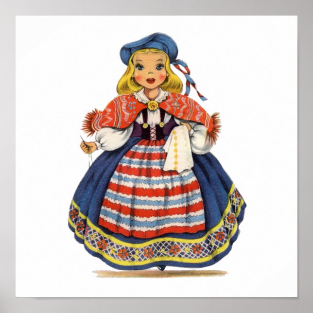 Poster Vintage, vestido tradicional de menina sueca (Frente)