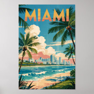 Poster Vintage Viagem de arte da Miami Flórida