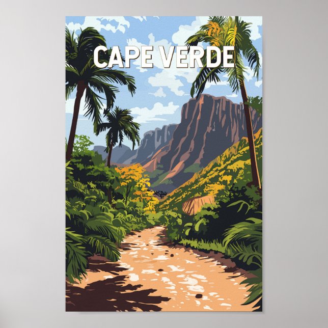 Poster Vintage Viagem de ilustração cabo-verdiana (Frente)