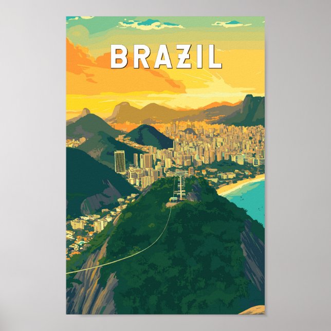 Poster Vintage Viagem de ilustração do Brasil (Frente)