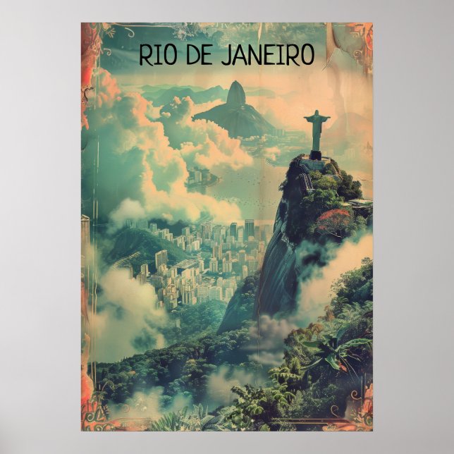 Poster Vintage, Viagem do Rio de Janeiro, estátua de Jesu (Frente)