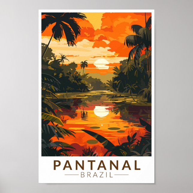 Poster Vintage Viagem sunset no Brasil Pantanal (Frente)